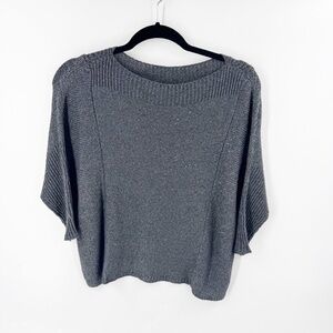 ✅ EILEEN FISHER KNIT WOVEN SILVER METALLIC DOLMAN SLEEVE TOP SIZE XXS